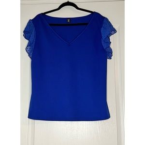 Beautiful SHEIN Plus Size 3XL Curve Royal Blue Top W Mesh Butterfly Sleeve NWOT